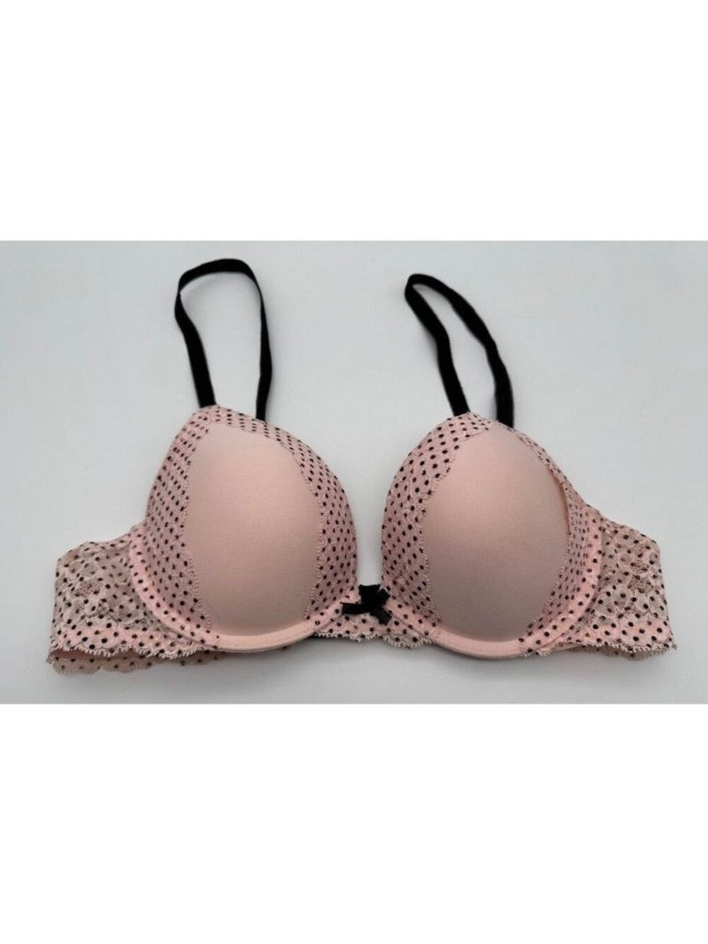Victoria's Secret Dream Angels Push-Up Bra Pink Polka Dot Lace Padded Size 36B
